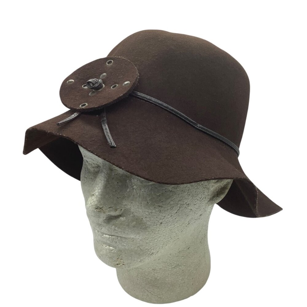 Vtg Alessandra Bacci Womens‎ Wool Cloche Hat Decorative Button Ribbon Italy Made